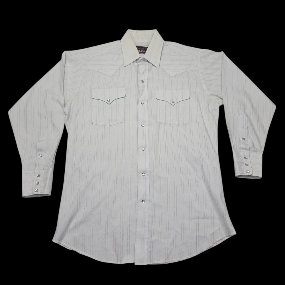 Panhandle Slim VTG Western Pearl Snap Shirt Metallic Pinstripe White Sz 16-33